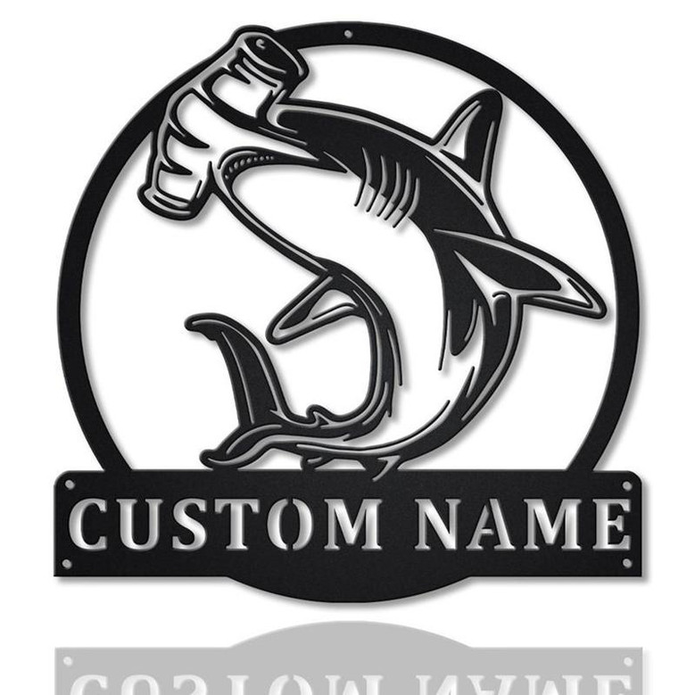 Personalized Hammerhead Shark Metal Sign Art | Custom Shark Monogram Metal Sign | Birthday Gift | Animal Funny | Father&#39;s Day Gift