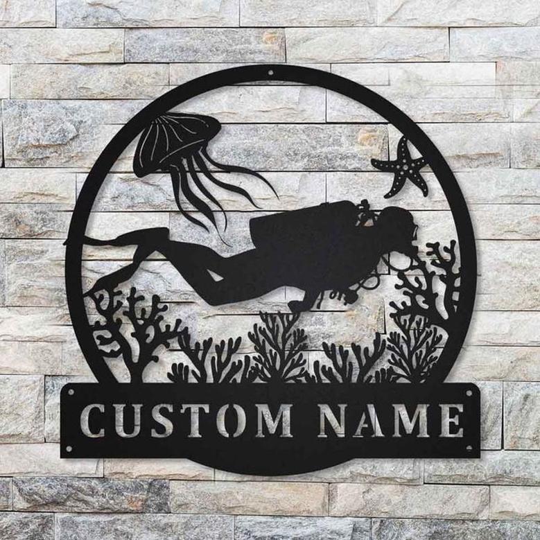 Personalized Scuba Diving Sport Monogram Metal Sign Art | Custom Scuba Diving Sport Metal Sign | Hobbie Gifts | Sport Gift | Birthday Gift