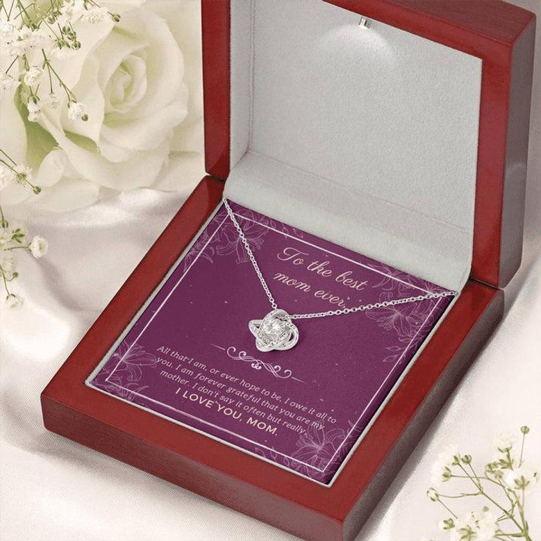 The Best Mom Ever White Gold Love Knot Necklace