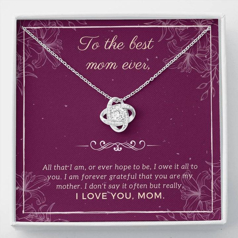 The Best Mom Ever White Gold Love Knot Necklace