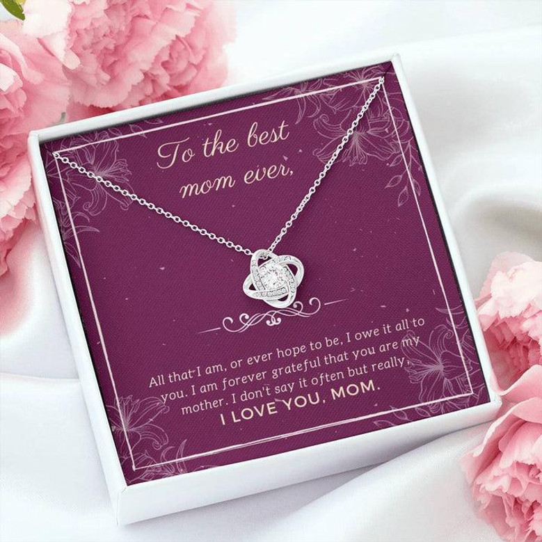 The Best Mom Ever White Gold Love Knot Necklace