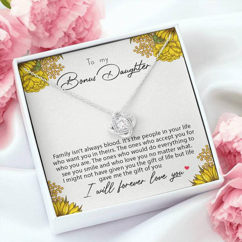 To My Bonus Daughter Family Isn't Always Blood Love Knot Necklace