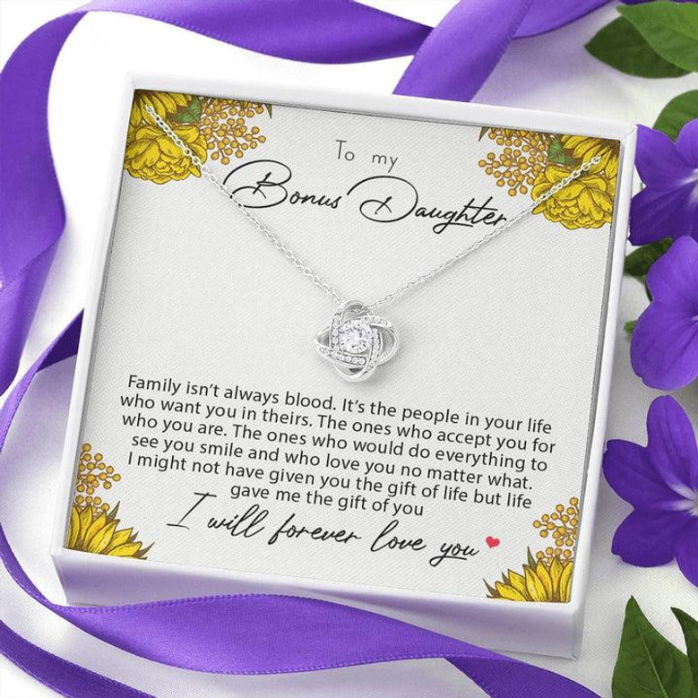 To My Bonus Daughter Family Isn't Always Blood Love Knot Necklace