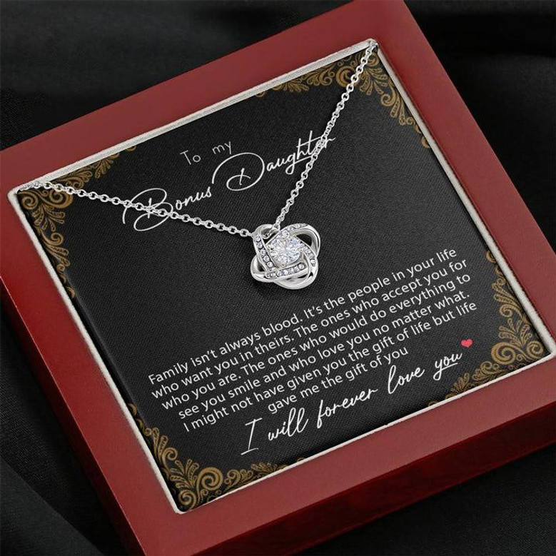 To My Bonus Daughter Family Isn't Always Blood Love Knot Necklace