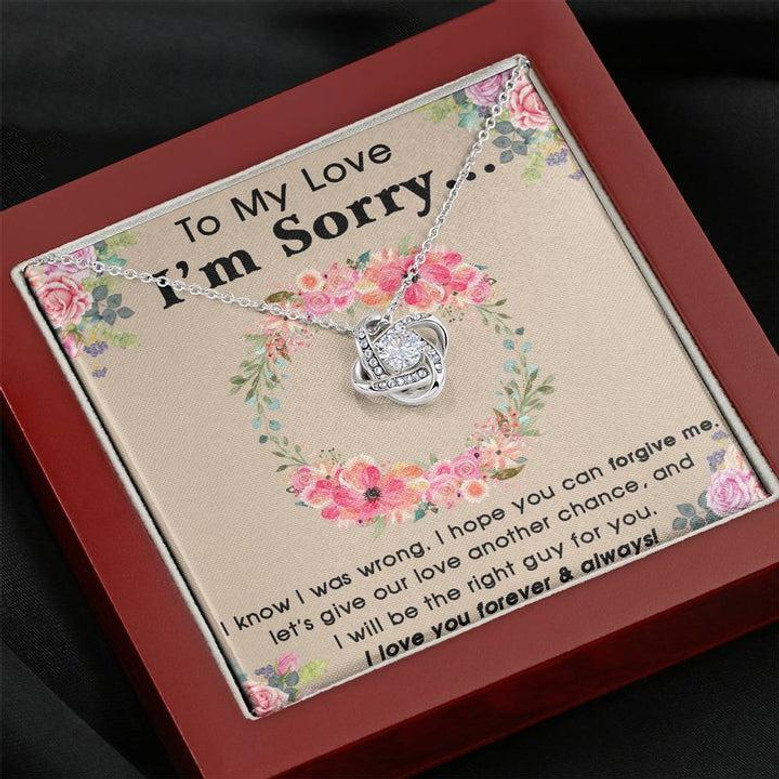 To My Love I'm Sorry Necklace Gift, Sorry Necklace For Girl, Gift For Her, Love Knot Necklace Gift For Girlfriend From Boyfriend