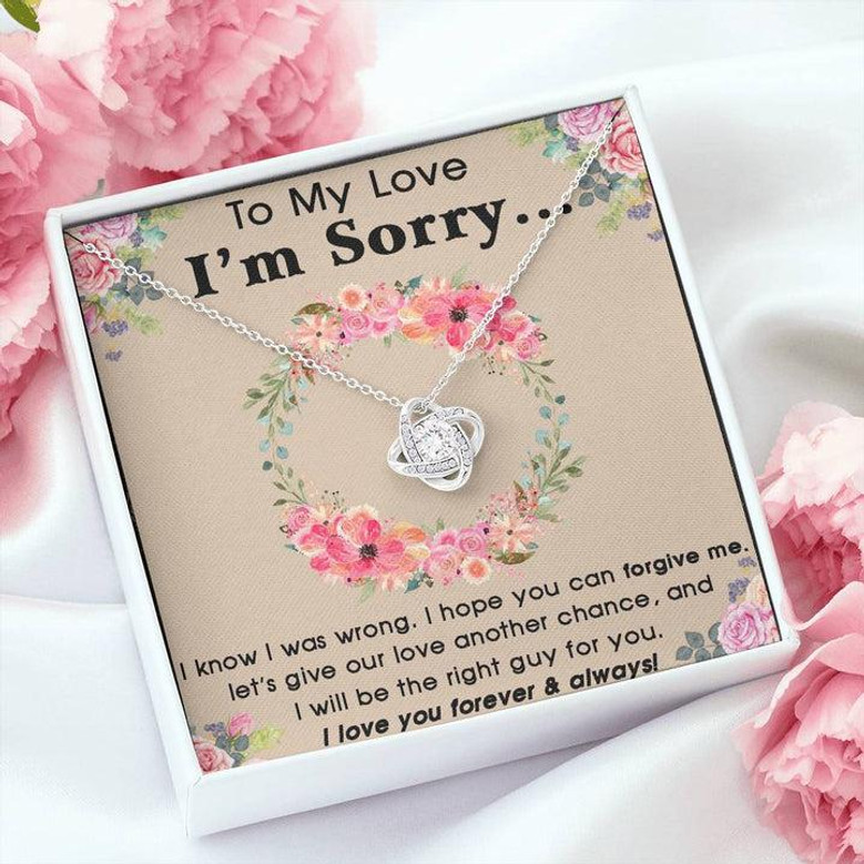 To My Love I'm Sorry Necklace Gift, Sorry Necklace For Girl, Gift For Her, Love Knot Necklace Gift For Girlfriend From Boyfriend