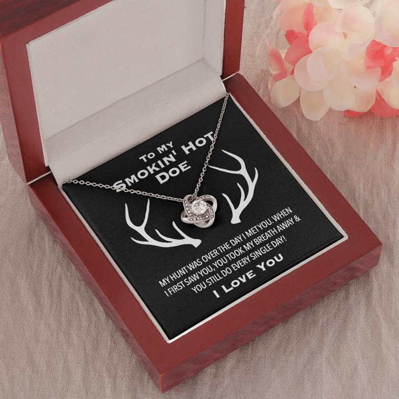 To My Smokin Hot Doe From Loving Husband Love Knot Necklace | Valentines Gift For Wife | Original Hunting Couple Jewelry Gift | To Wife From