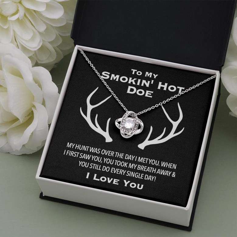 To My Smokin Hot Doe From Loving Husband Love Knot Necklace | Valentines Gift For Wife | Original Hunting Couple Jewelry Gift | To Wife From