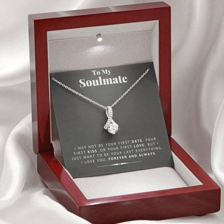 To My Soulmate - Silver Love Knot Necklace, To My Soulmate - My Heart Was A Home Build Just For You - Interlocking Hearts Necklace