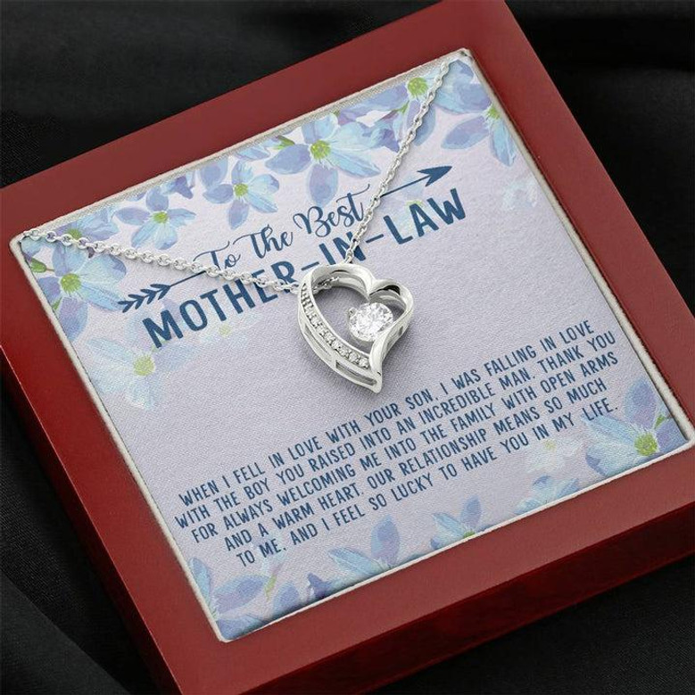 To The Best Mother-In-Law My Life Is Filled With More Joy Love Knot Necklace With Pod Message Card, Mother-In-Law Gift From Daughter-In-Law