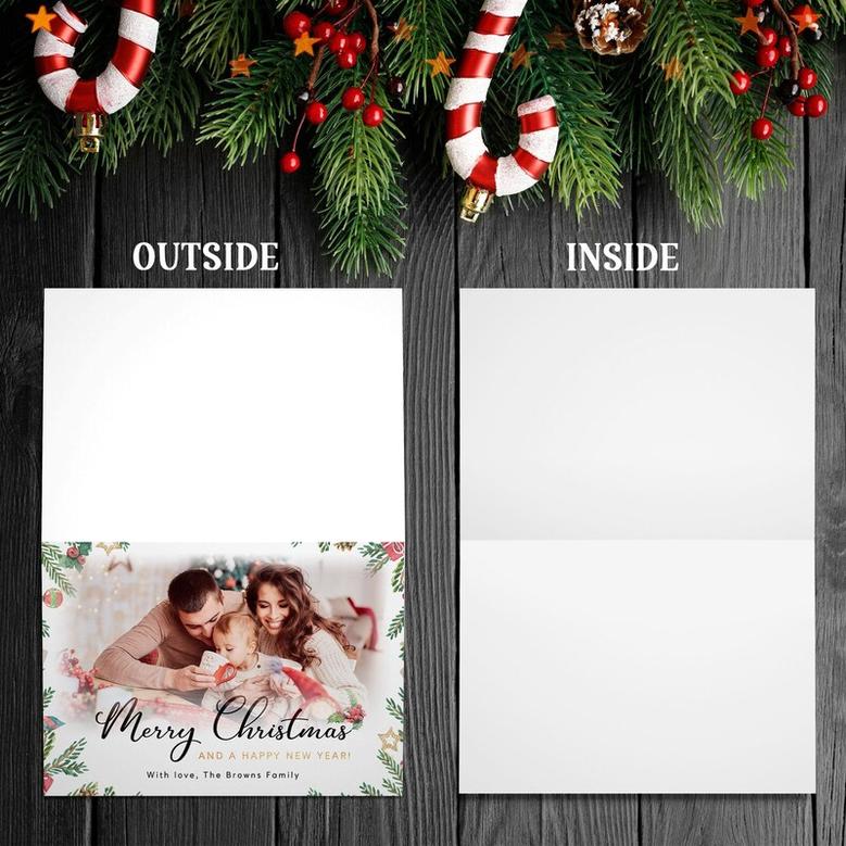 Custom Photo Card, Family Holiday Card With Love, Folded Christmas Cards