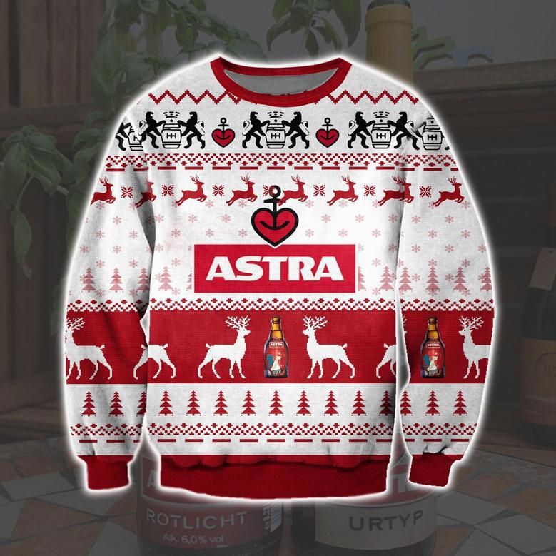 Astra Beer Knitting Pattern Print Ugly Christmas Sweater