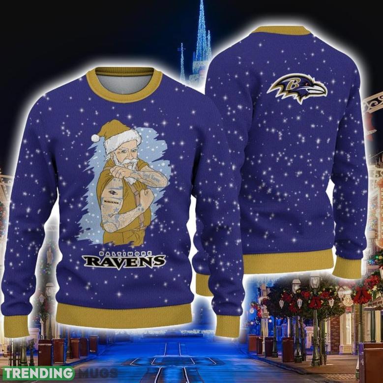 Baltimore Ravens Christmas Santa Claus Tattoo Ugly Christmas Sweater Cute Christmas Gift