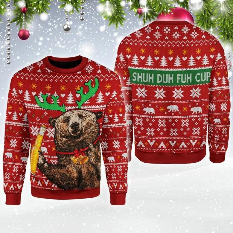 Bear Beer Shud Duh Fuh Cup Ugly Christmas Sweater