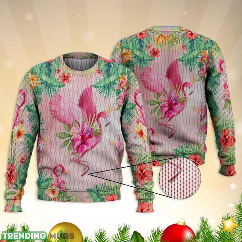 Beautiful Pink Flamingo With Crown Full Print Ugly Sweater Christmas Gift Sweater