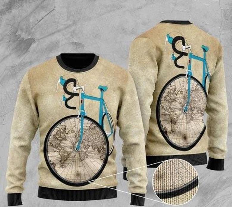 Bicycle And World Map Ugly Christmas Sweater