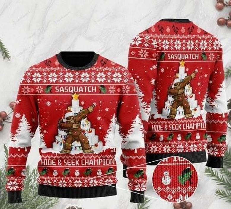 Bigfoot And Toilet Paper Sasquatch Hide And Seek Champion Dabbing Ugly Christmas Sweater