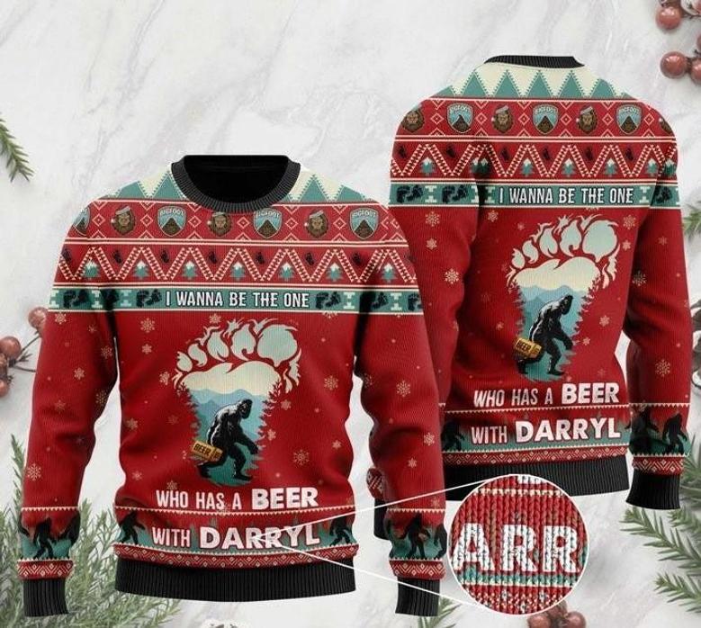 Bigfoot I Wanna Be The One Who Has A Beer With Darryl Ugly Christmas Sweater