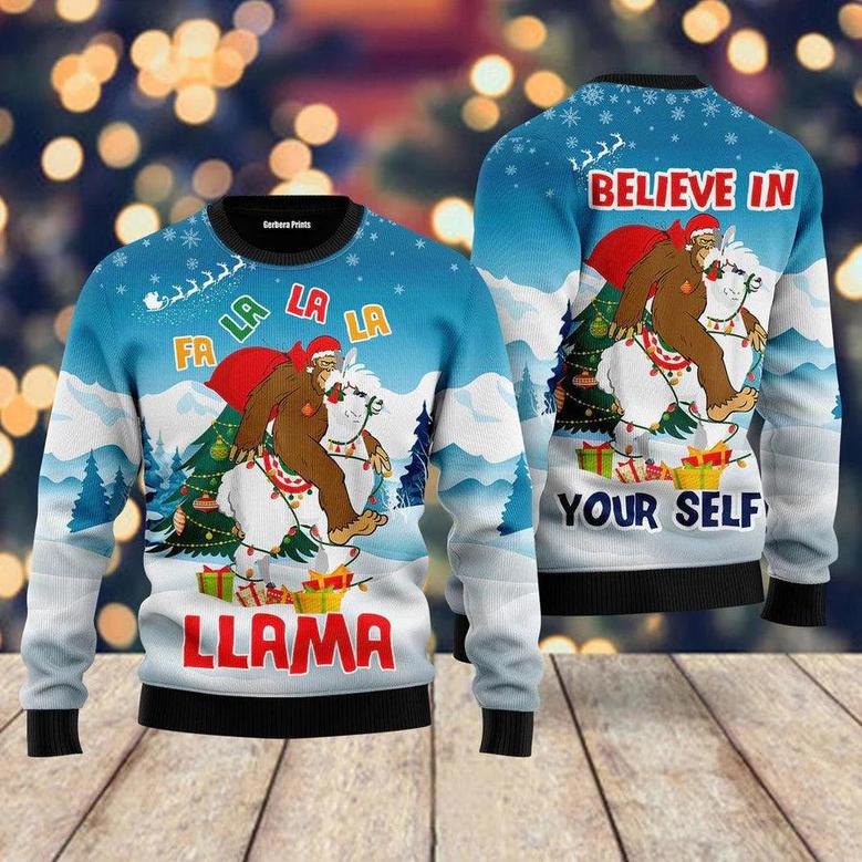 Bigfoot Riding Llama Christmas Ugly Christmas Sweater For Men & Women