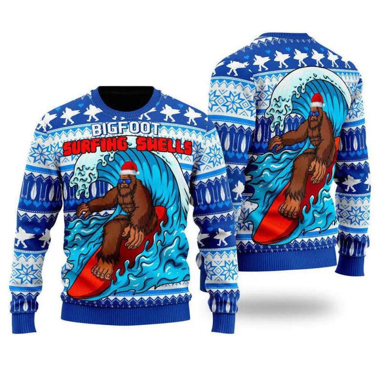 Bigfoot Surfing Swells Ugly Christmas Sweater, Jumper Men & Women