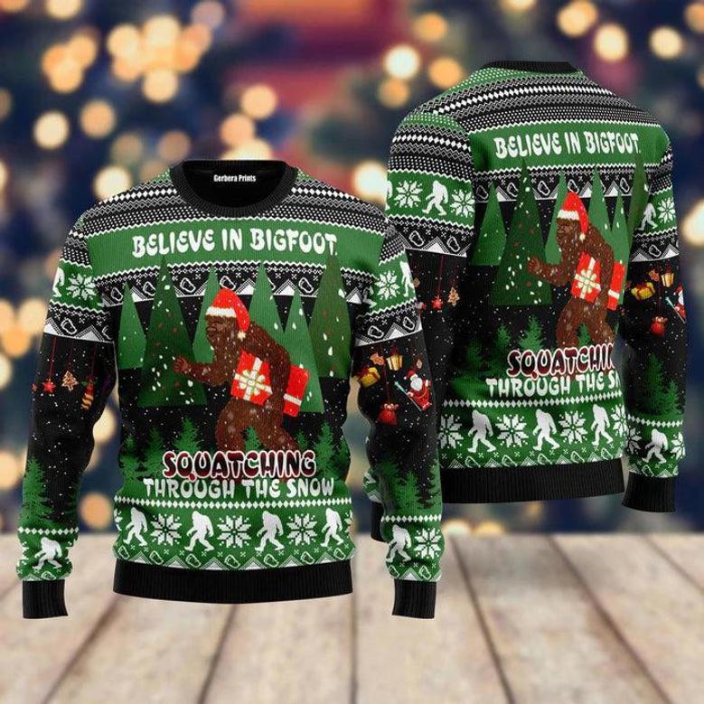 Bigfoot Through Snow Ugly Christmas Sweater For Men & Women