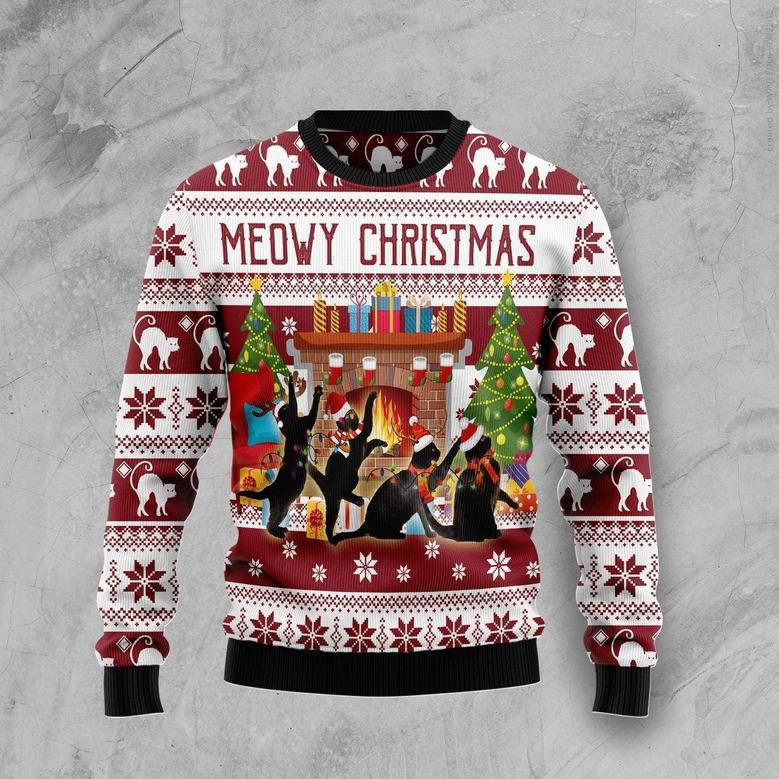 Black Cat Christmas Dancing Ugly Christmas Sweater