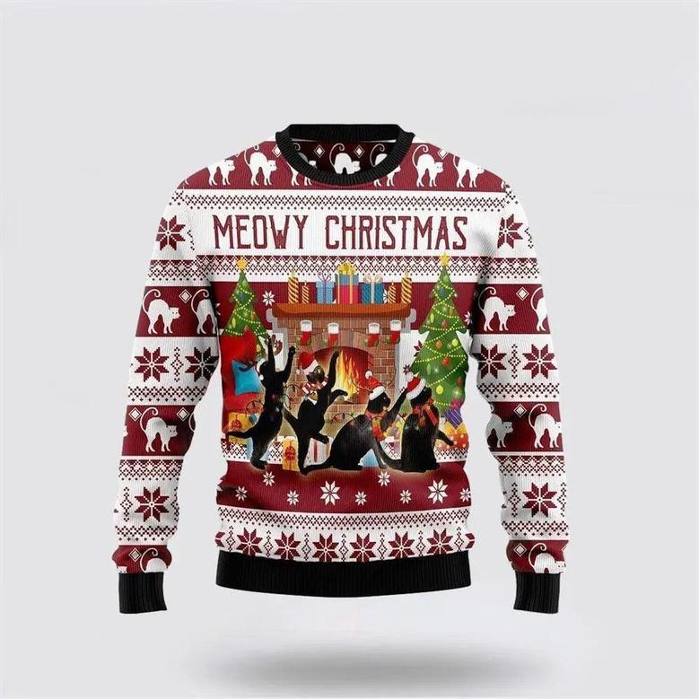 Black Cat Christmas Dancing Ugly Christmas Sweater, Jumper – Cat Lover Christmas