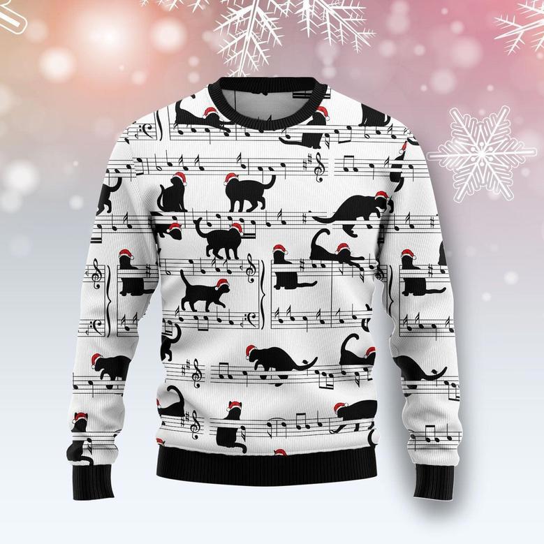 Black Cat Christmas Music Ugly Christmas Sweater