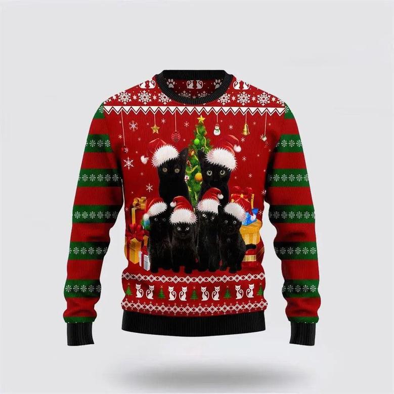 Black Cat Family Christmas Ugly Christmas Sweater, Jumper – Cat Lover Christmas