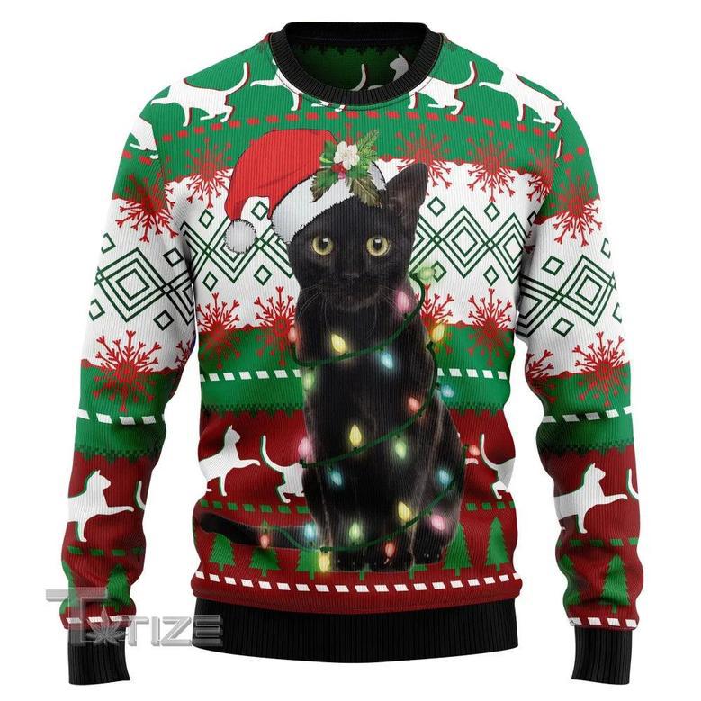 Black Cat Light Christmas Ugly Christmas Sweater