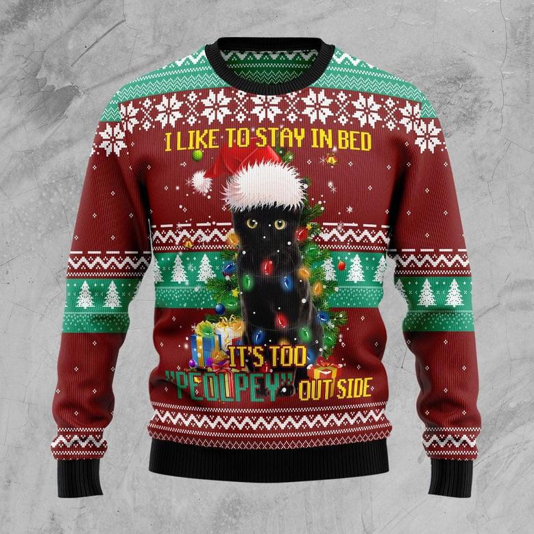 Black Cat Like Stay To In Bed Xmas Ugly Christmas Sweater