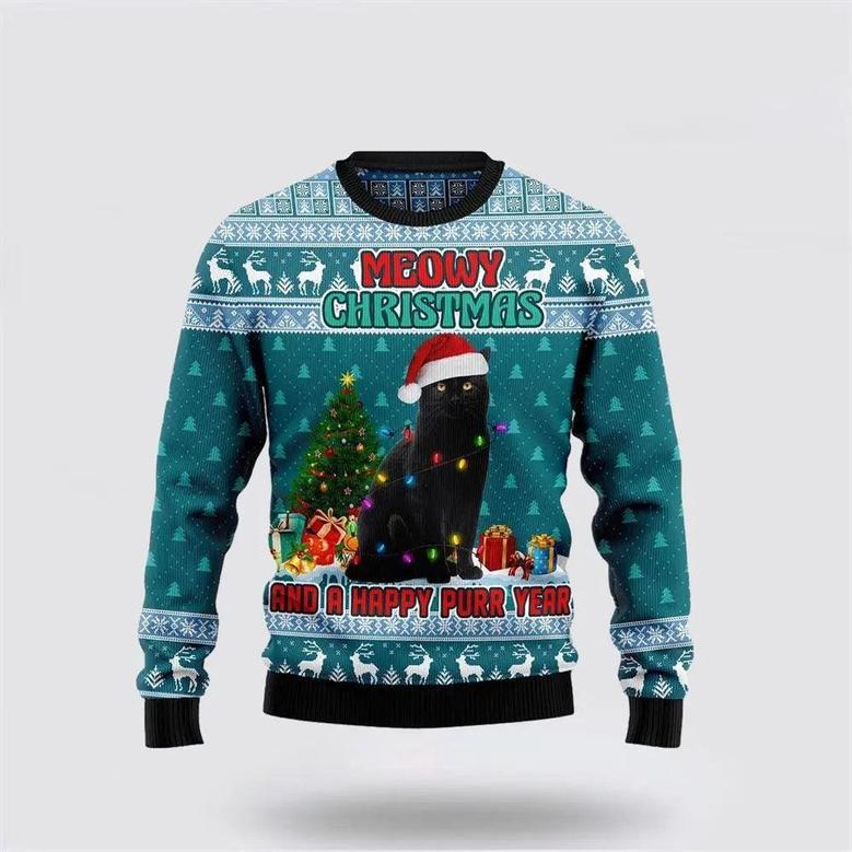 Black Cat Meomy Christmas And A Happy Purr Year Ugly Christmas Sweater