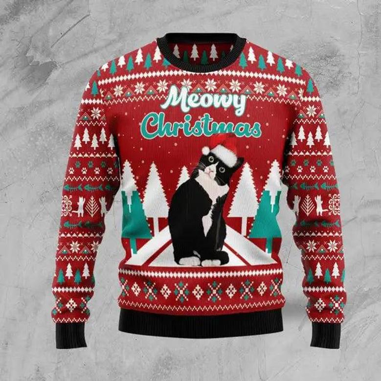 Black cat Meowy Christmas Ugly Christmas Sweater, Jumper For Men, women