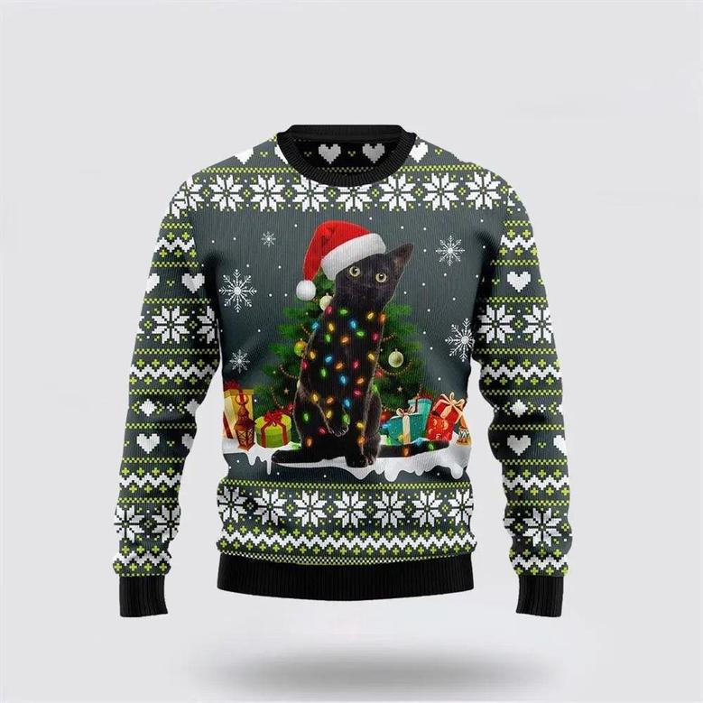 Black Cat Merry And Bright Ugly Christmas Sweater, Jumper – Cat Lover Christmas