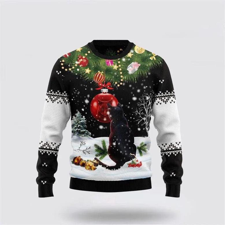 Black Cat Mirror Ugly Christmas Sweater, Jumper – Cat Lover Christmas Sweater