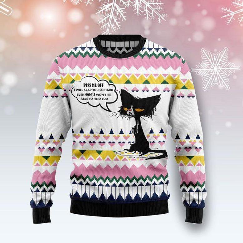 Black Cat Piss Me Off Halloween Ugly Christmas Sweater