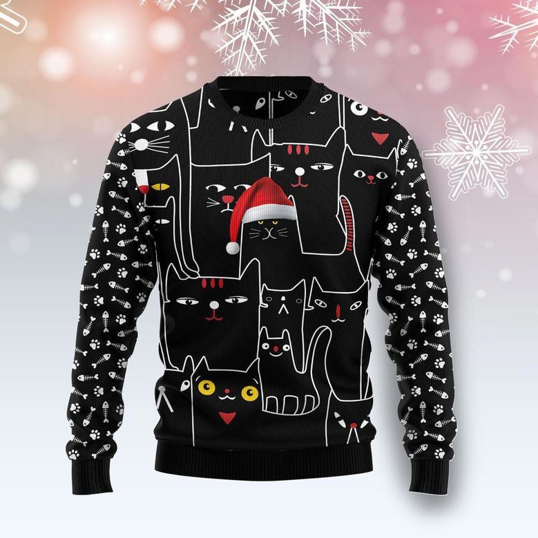 Black Cat With Noel Hat Ugly Christmas Sweater