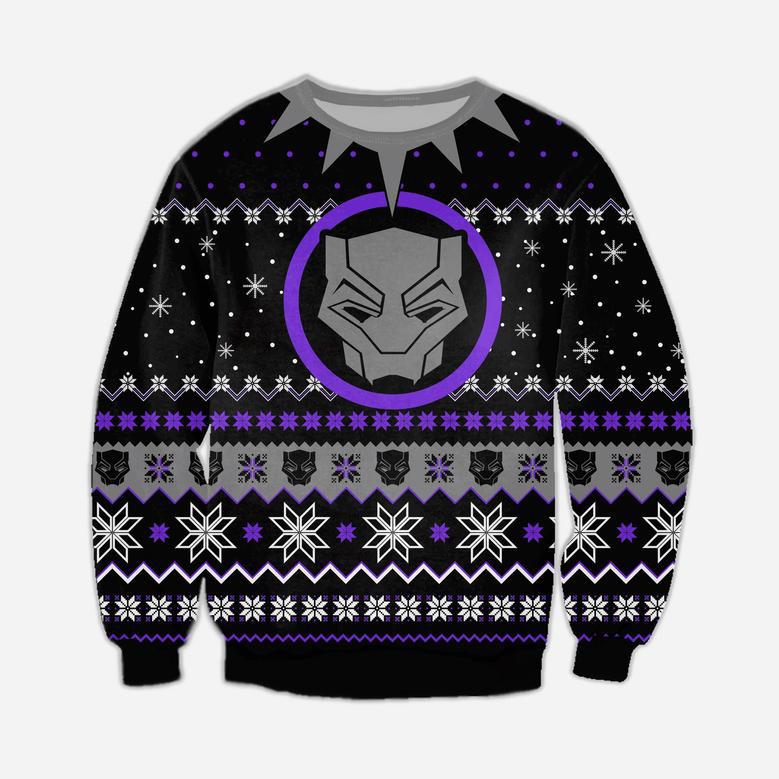 Black Panther Knitting Pattern Print Ugly Christmas Sweater