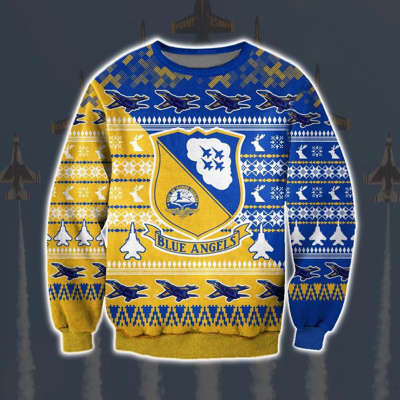 Blue Angels Print Ugly Christmas Sweater