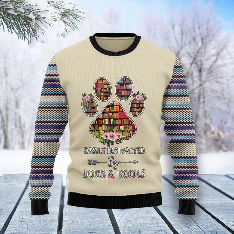 Book And Dogs Ugly Christmas Sweater