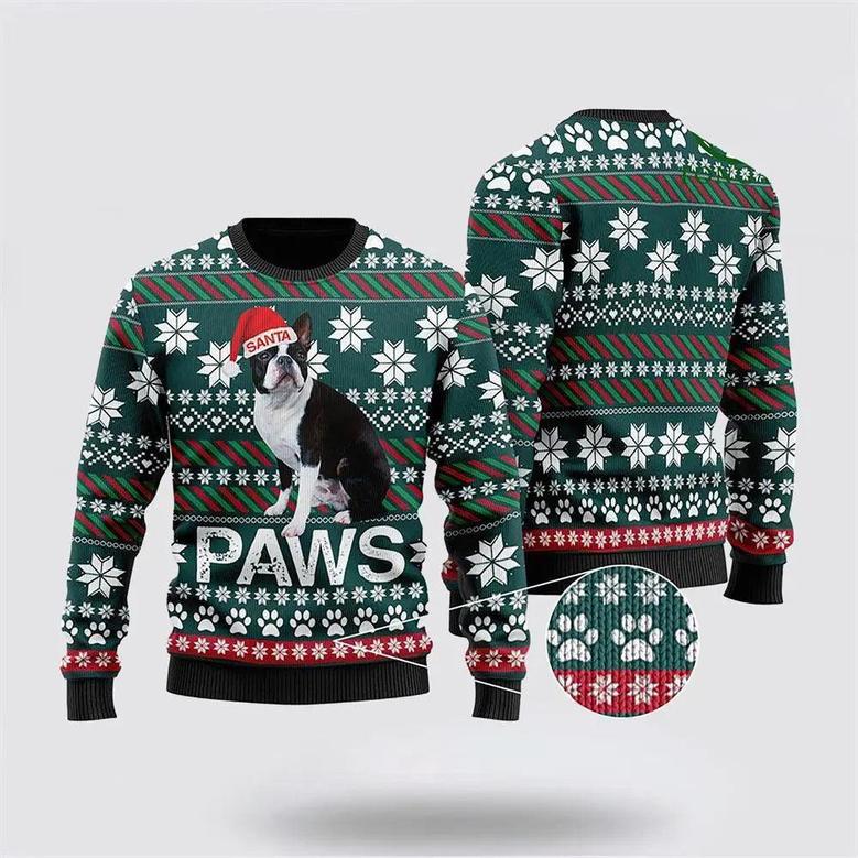 Boston Terrier Santa Printed Christmas Ugly Sweater