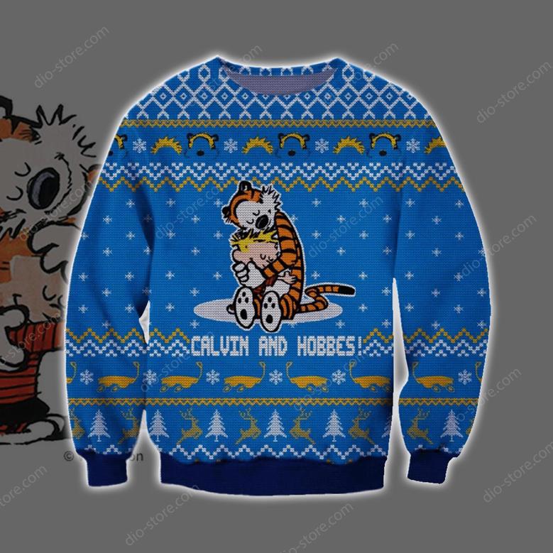 Calvin And Hobbes Knitting Pattern Print Ugly Christmas Sweater