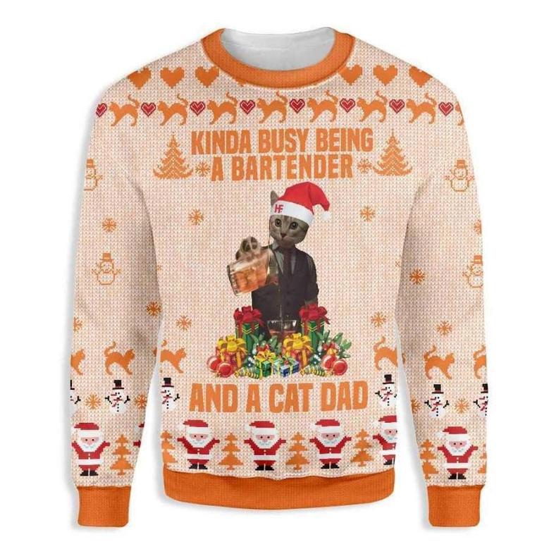 Cat Kinda Busy Being A Bartender Ugly Christmas Sweater