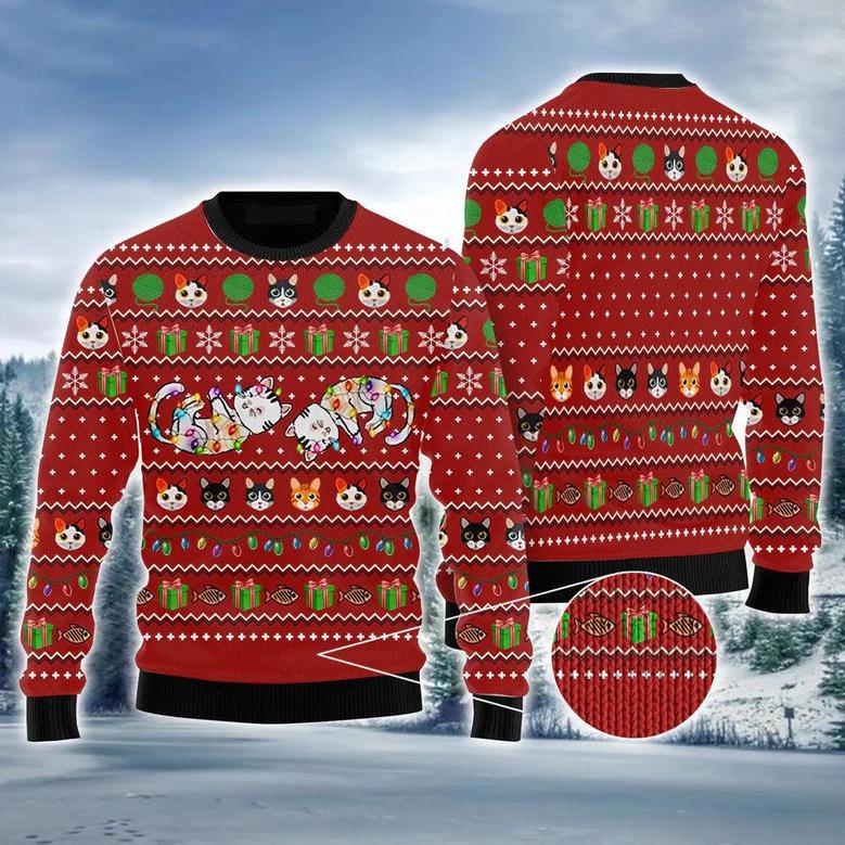 Cat Light Ugly Sweater, Christmas Ugly Sweater, Funny Cat Christmas Ugly Sweater For Men & Women