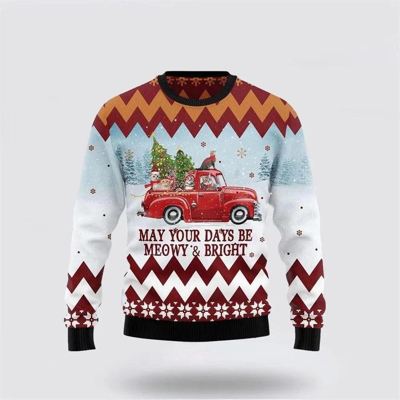 Cat Red Truck Ugly Christmas Sweater, Jumper – Cat Lover Christmas Sweater