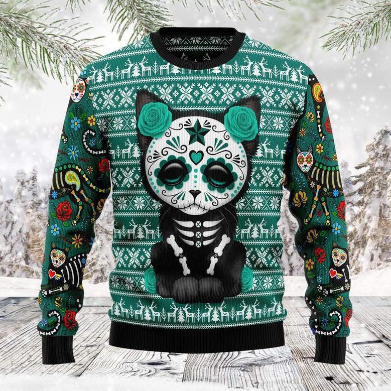 Cat Sugar Skull Ugly Christmas Sweater