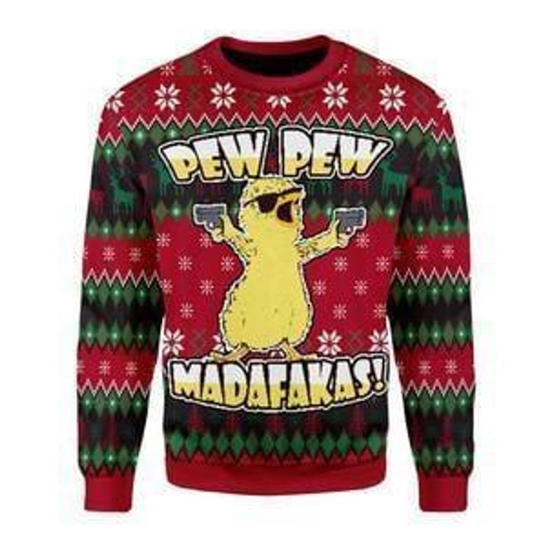 Chicken Pew Pew Madafakas Funny Chicken Gangster Meme Ugly Christmas Sweater