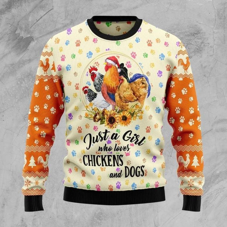 Chickens And Dogs Ugly Christmas Sweater, Jumper Just A Girl Who Loves