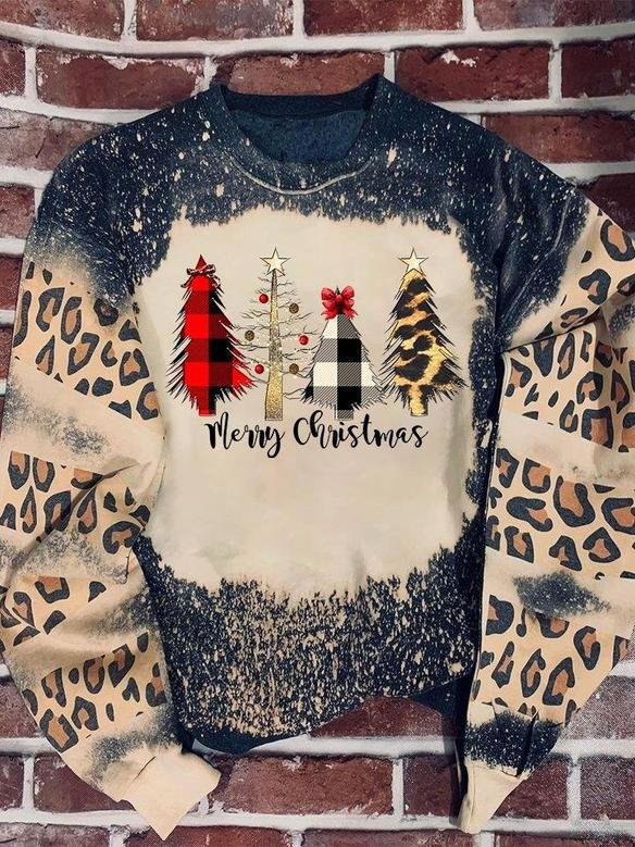 Christmas 4 Tree Leopard Bleached Sweater