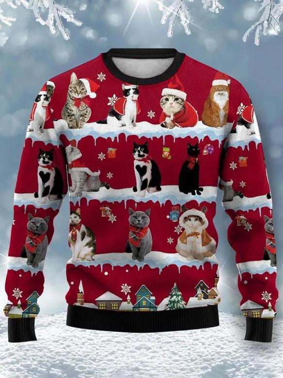 Christmas Cute Cat Print – Ugly Sweater Christmas